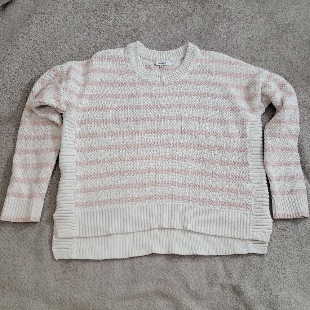 Madewell Women Striped Pickford Pullover Sweater Sz S‎ Ivory Pink Cotton Viscose